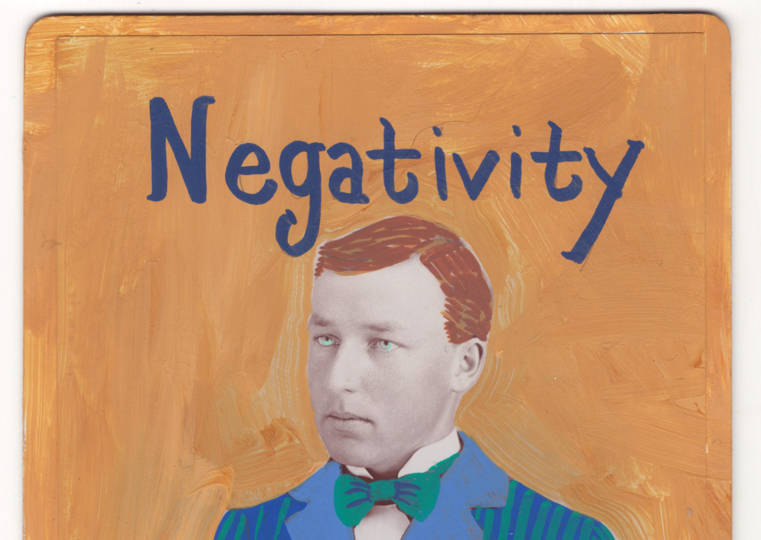 Negativity is Boring Man Portrait Original Naive Folk Outsider Art Painting 4×6