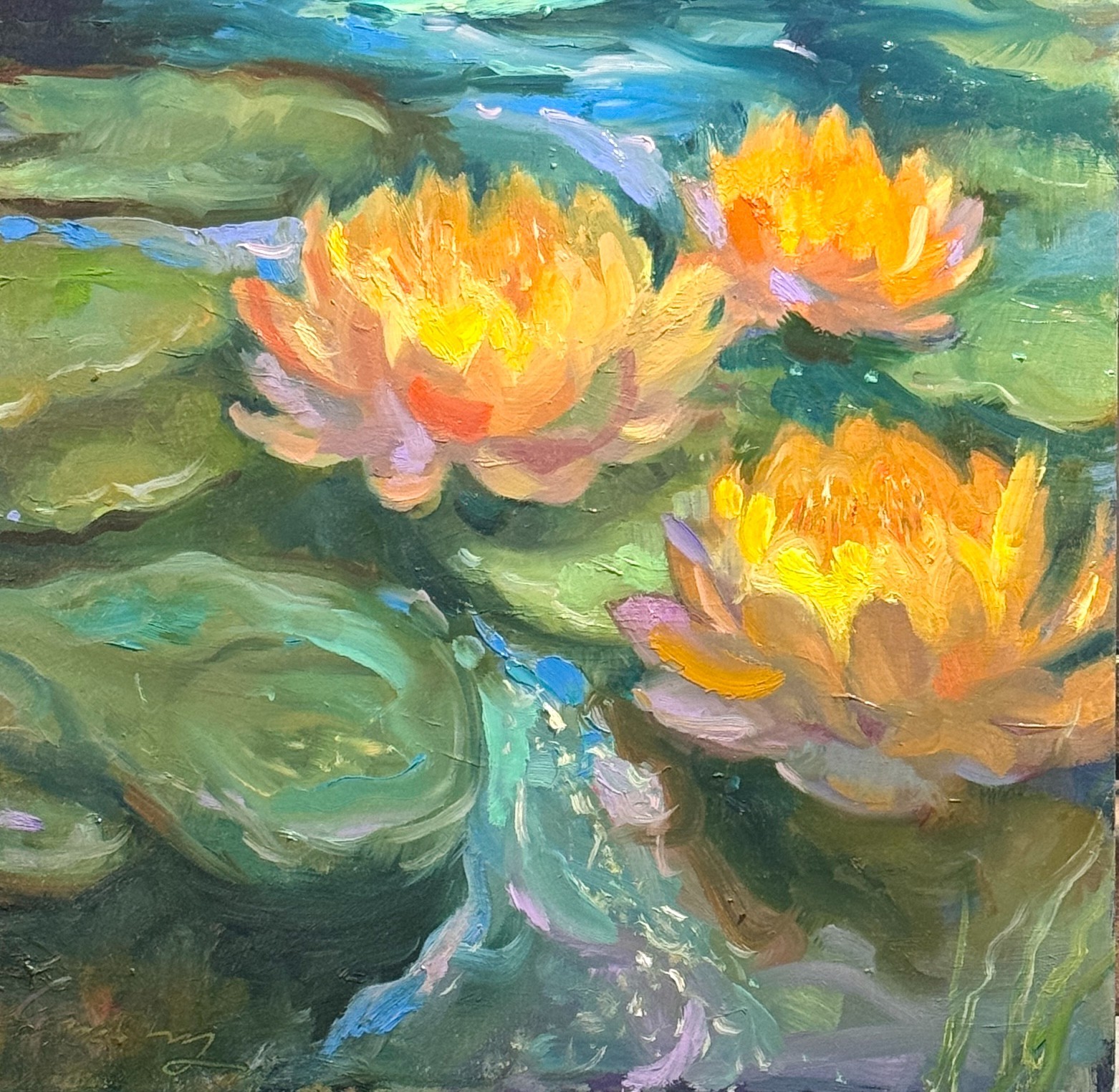 Lotus oil painting original still life small impressionist art oil on aluminum