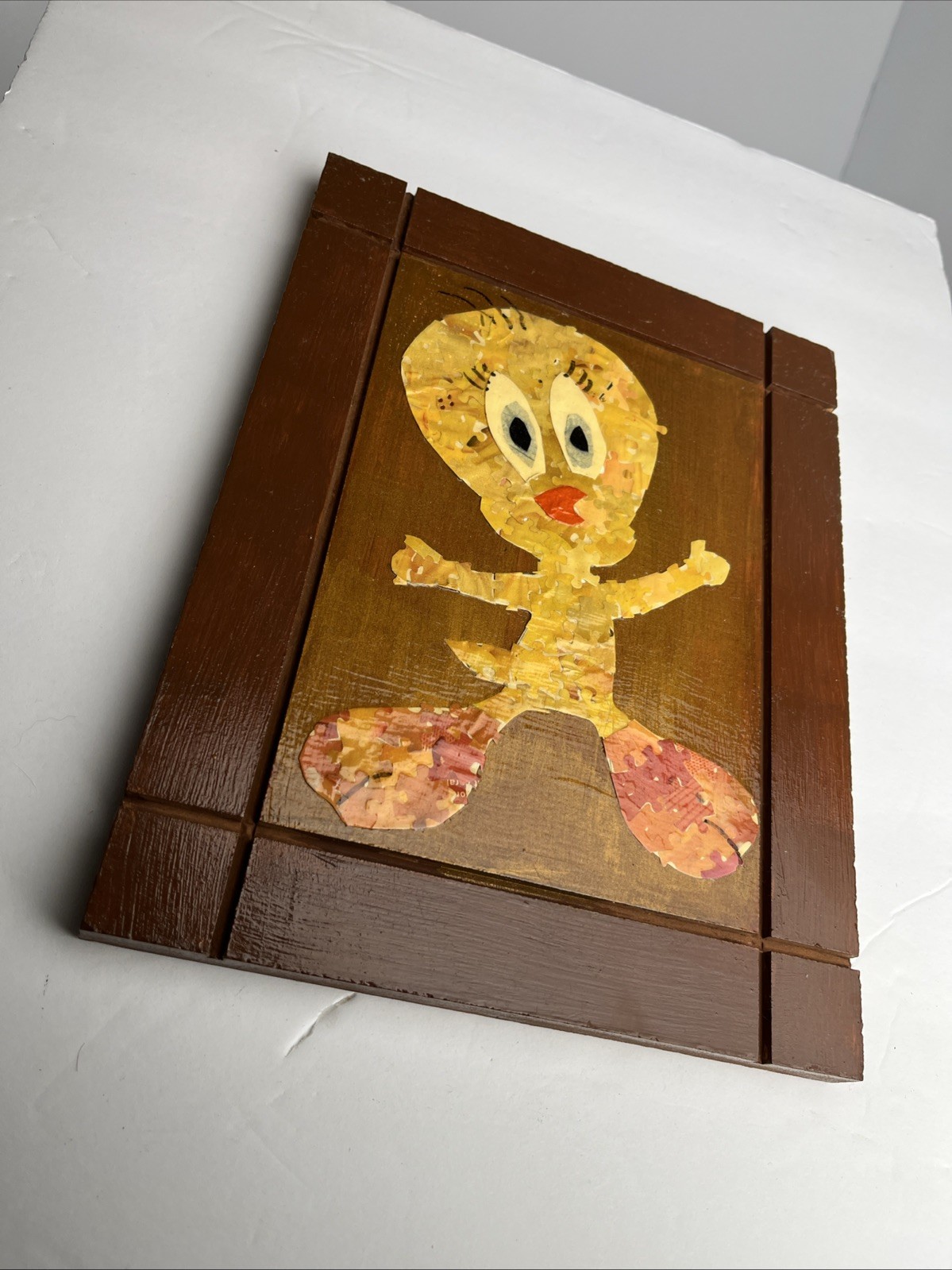 Handmade Unique Tweety Bird Art Modern Using Puzzle Piece Collage Vtg Warner Bro