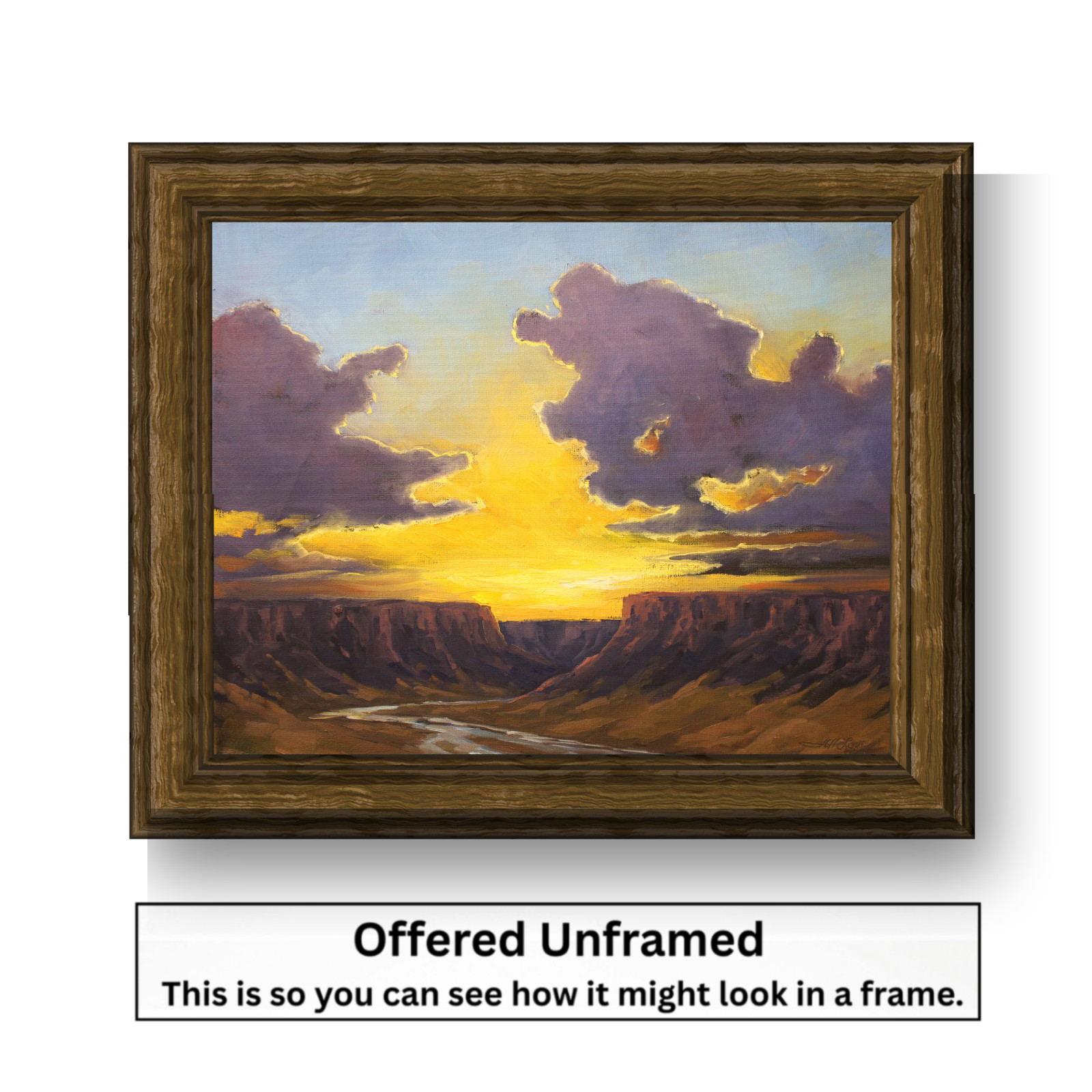 Jeff Love Art 16X20″ Original Oil Painting Canyon Cliff Bright Sunset River Sky