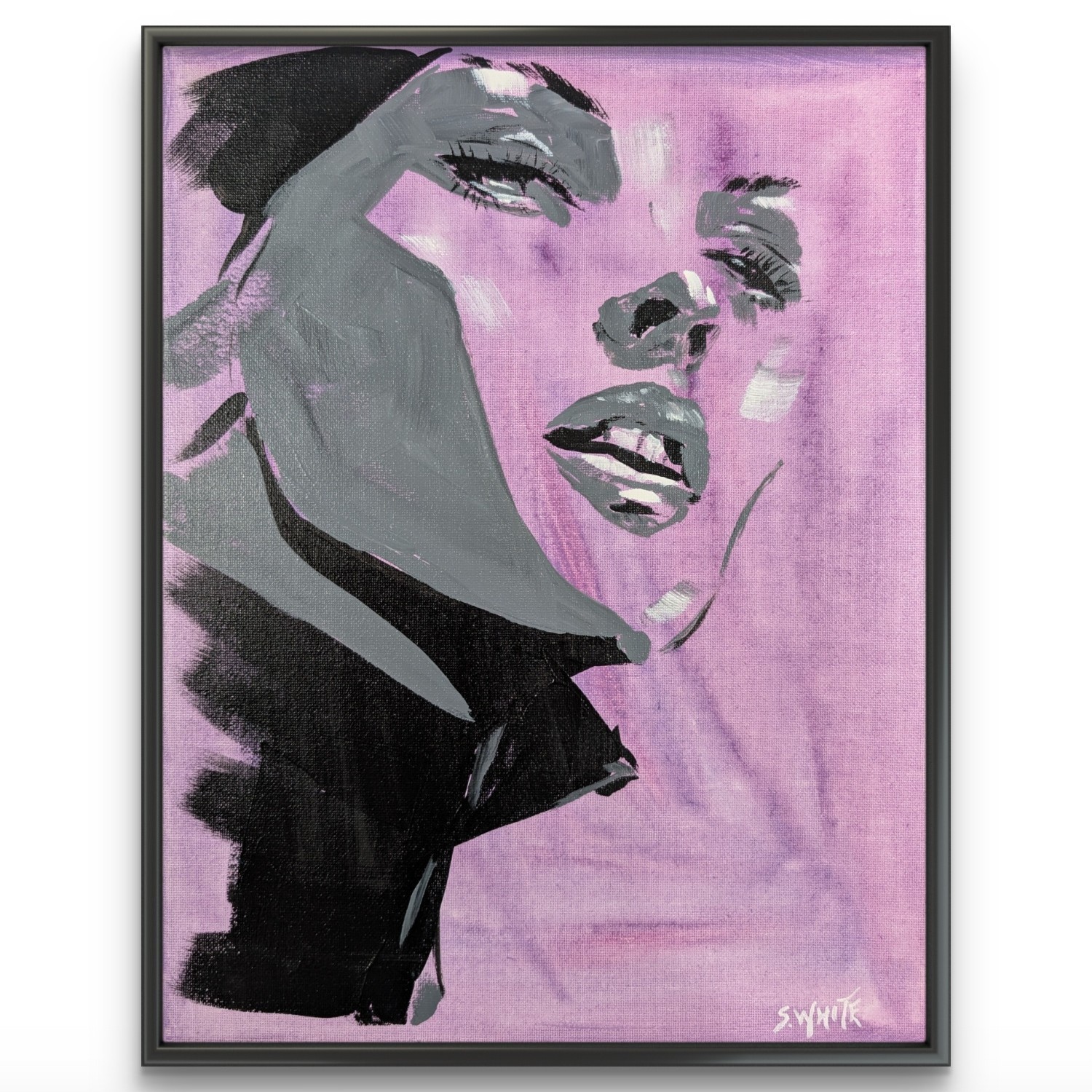 Woman Portrait 11×14 Original Painting Canvas Female Face Fashion Pop Art SWhite