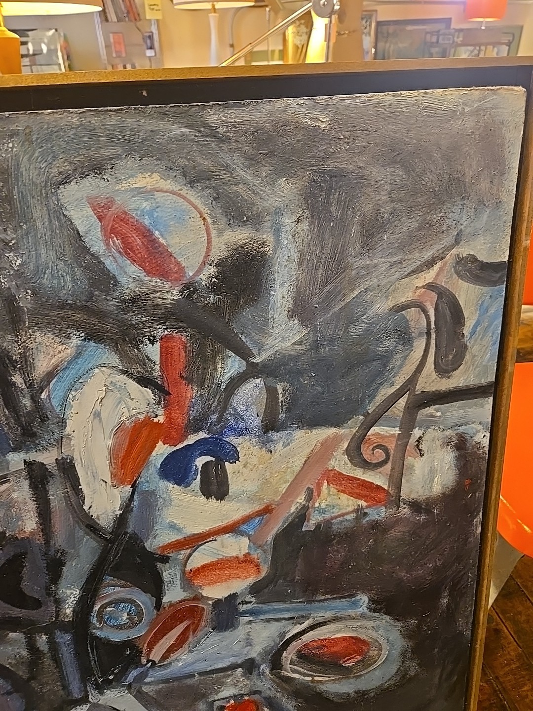 MCM Abstract Expressionist Oil On Masonite Signed Cohen 1950 Framed 29×39