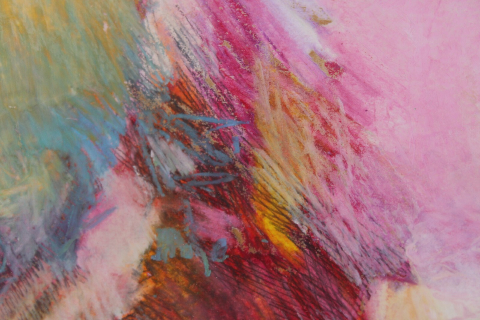 Mid Century Pink Abstract Oil Crayon Painting On Paper Signed Richard Terrell 64