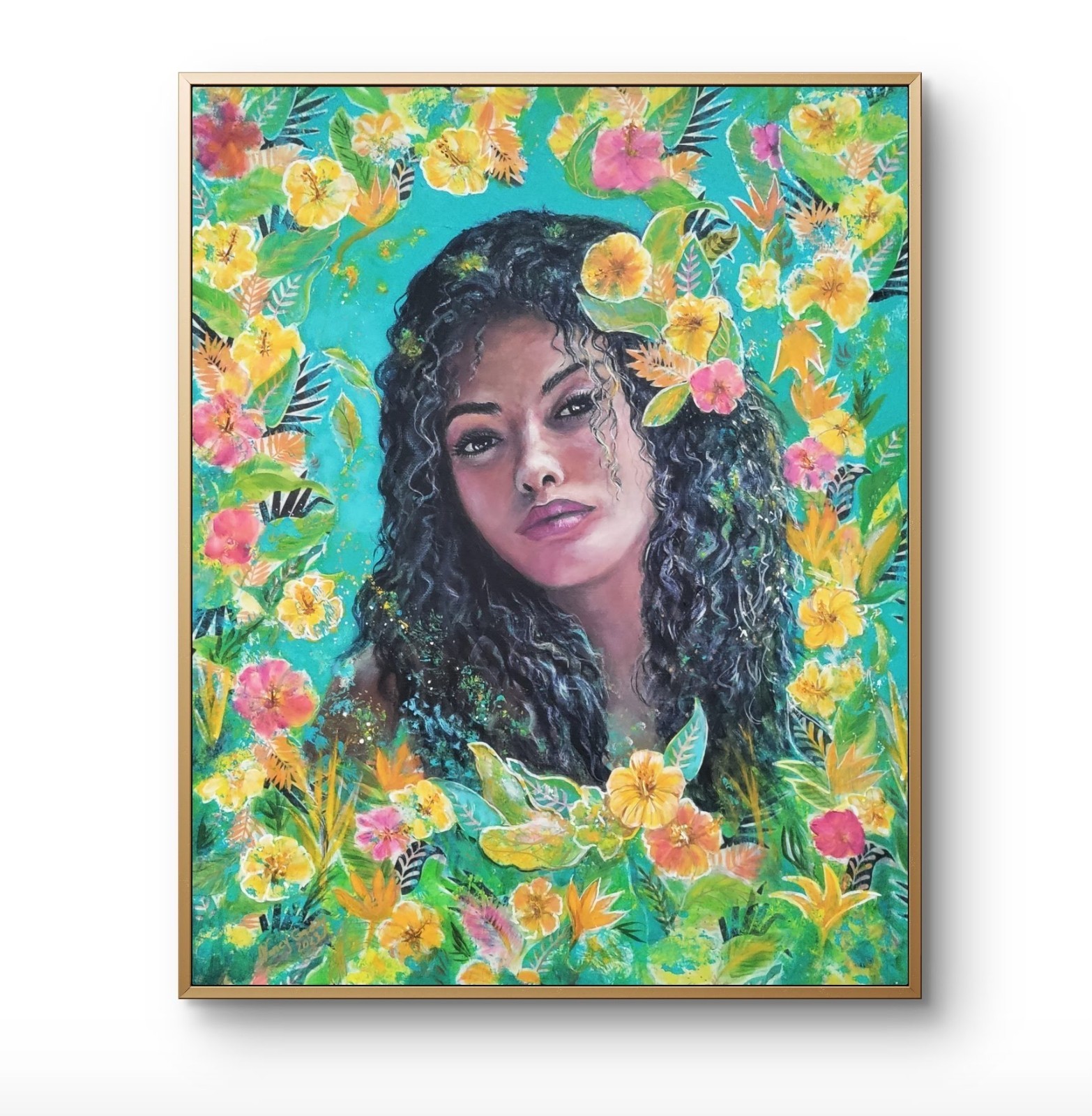 Original Tropical Girl 16 x 20 Acrylic and Mixed Media Painting