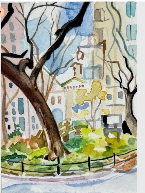 ACEO Art Card Print Of Sunday In The Park Watercolor NYC Park