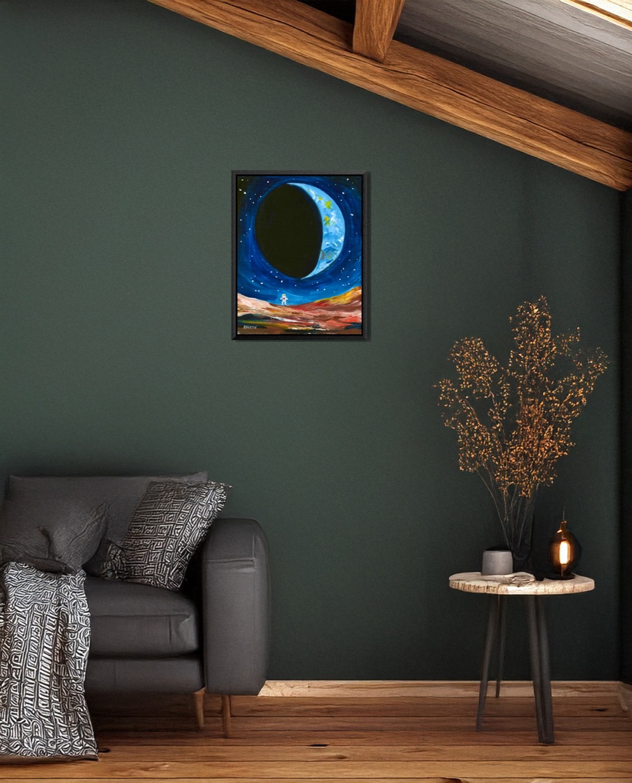Atherton 11×14 Original Retro Astronaut Rocket Space «Earth waning» hand signed