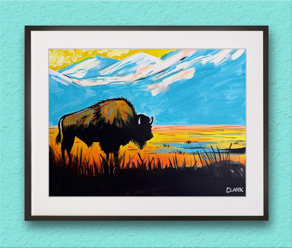 Unique Western Bison Silhouette – 12×16″ Acrylic Painting on Stretched Canvas