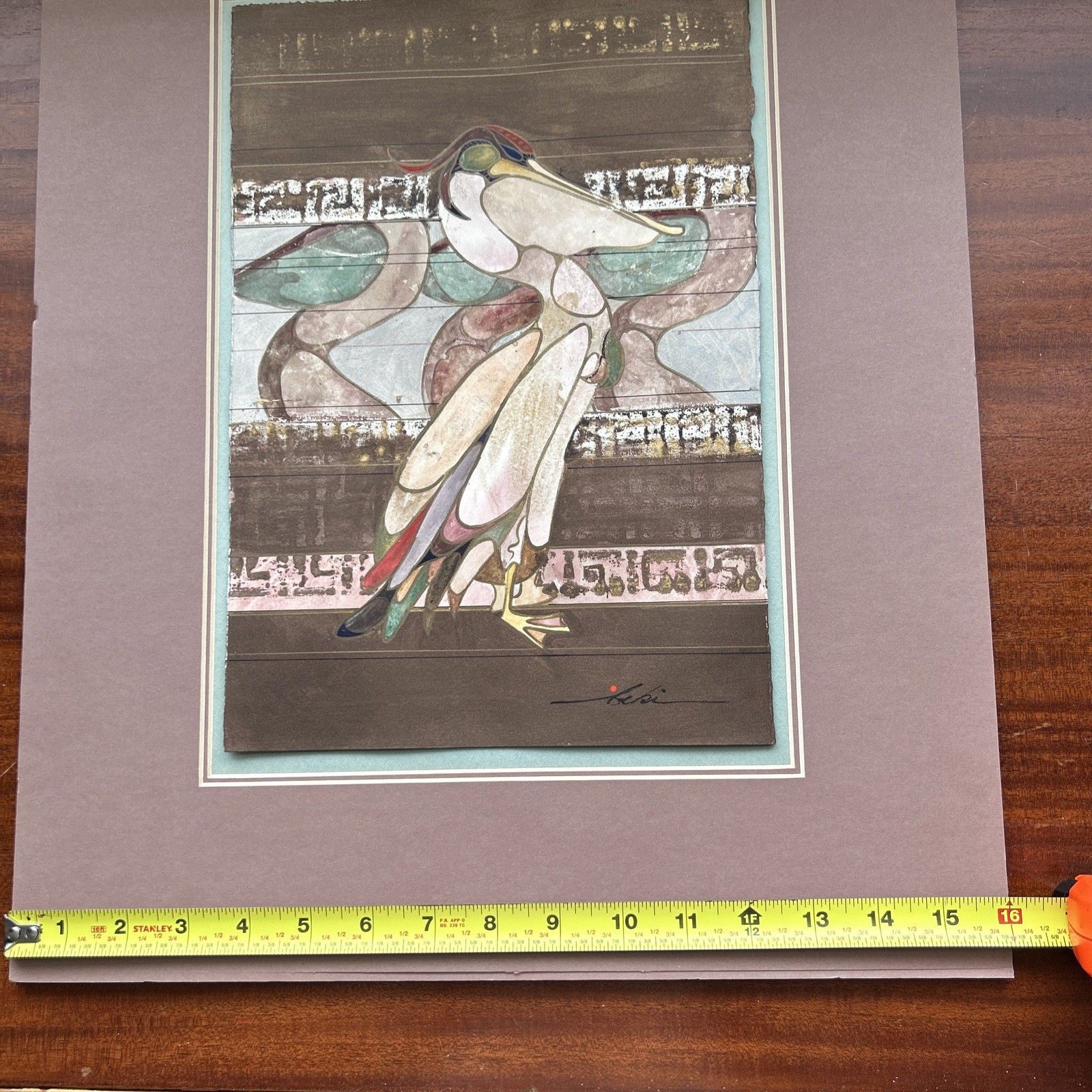 Beki Killorin Vintage Original Watercolor Abstract Pelican Painting Signed RARE