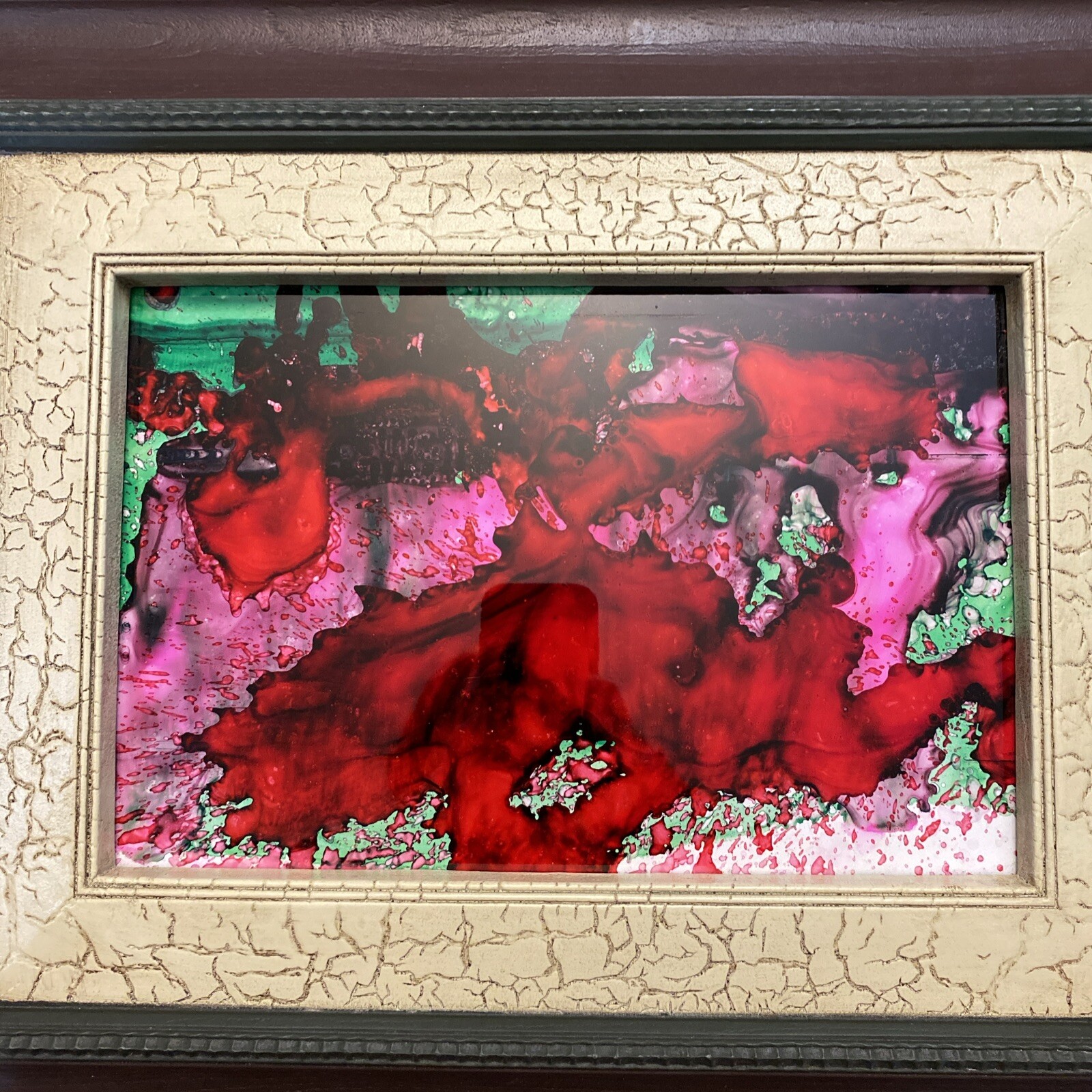 Abstract Glass Painting Expressionism Stained Framed 8 1/2”x13” 18”x22.5” Framed