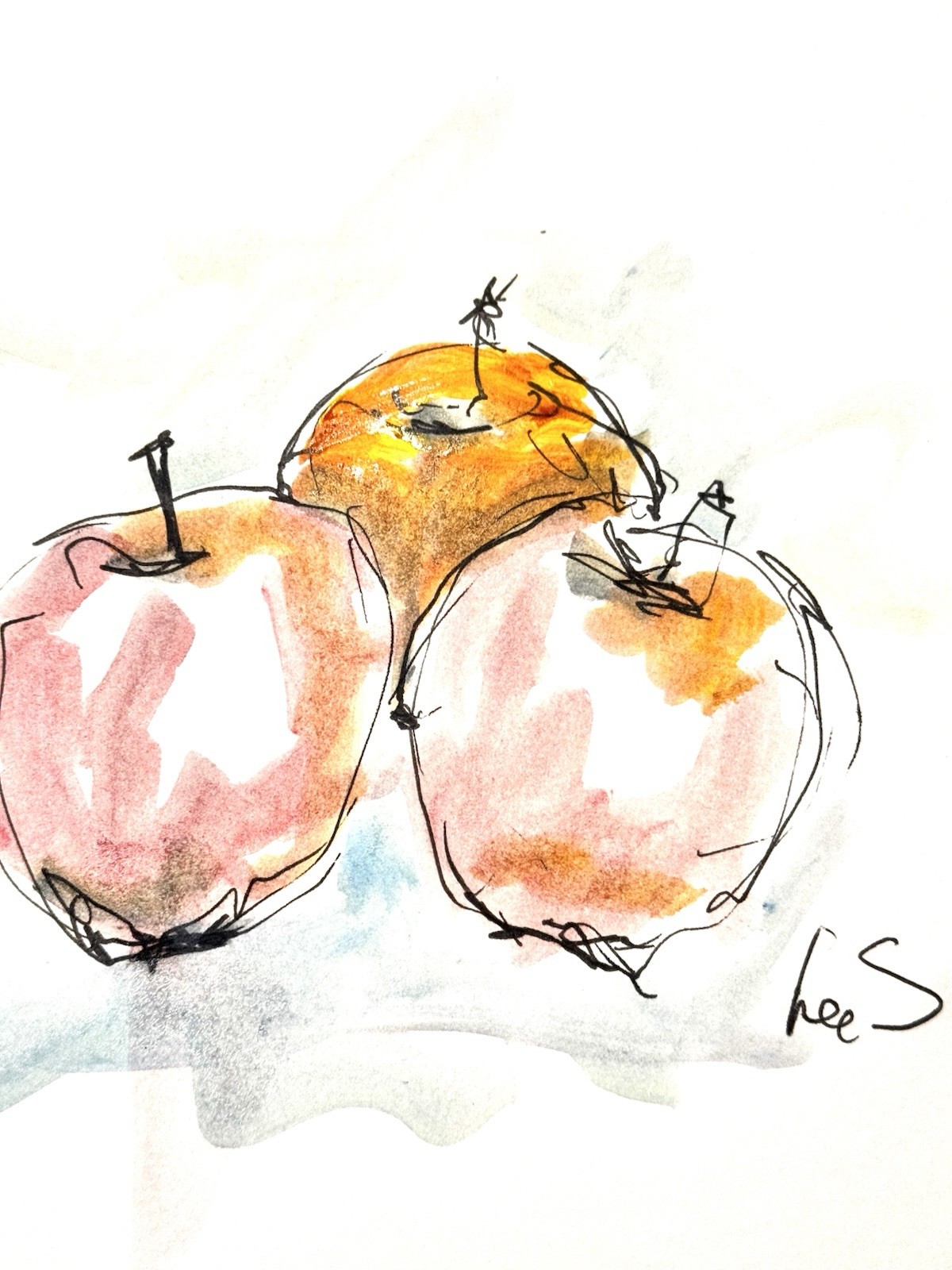 Original Abstract Expressionism 9X12 Apples Ink Colorful Handmade Signed 15