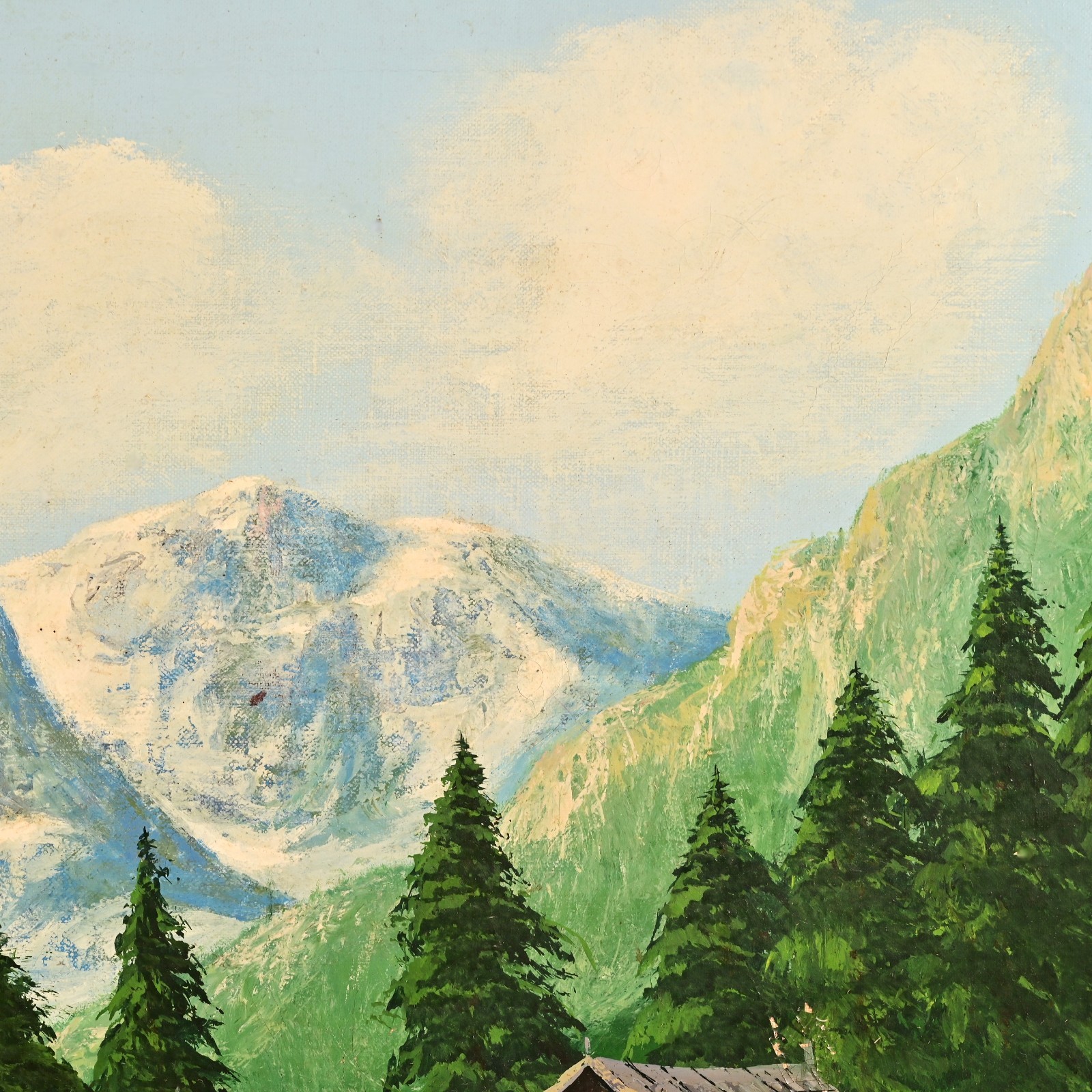 FAIG Original Vintage Signed Figurative Mountain Lake Landscape Oil Painting