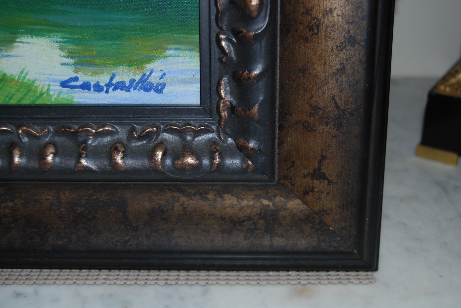 FRAMED SIGNED OIL PALMS AND HUT (BOHIO) A CUBAN COUNTRY SCENE ARTIST: CASTRILLON