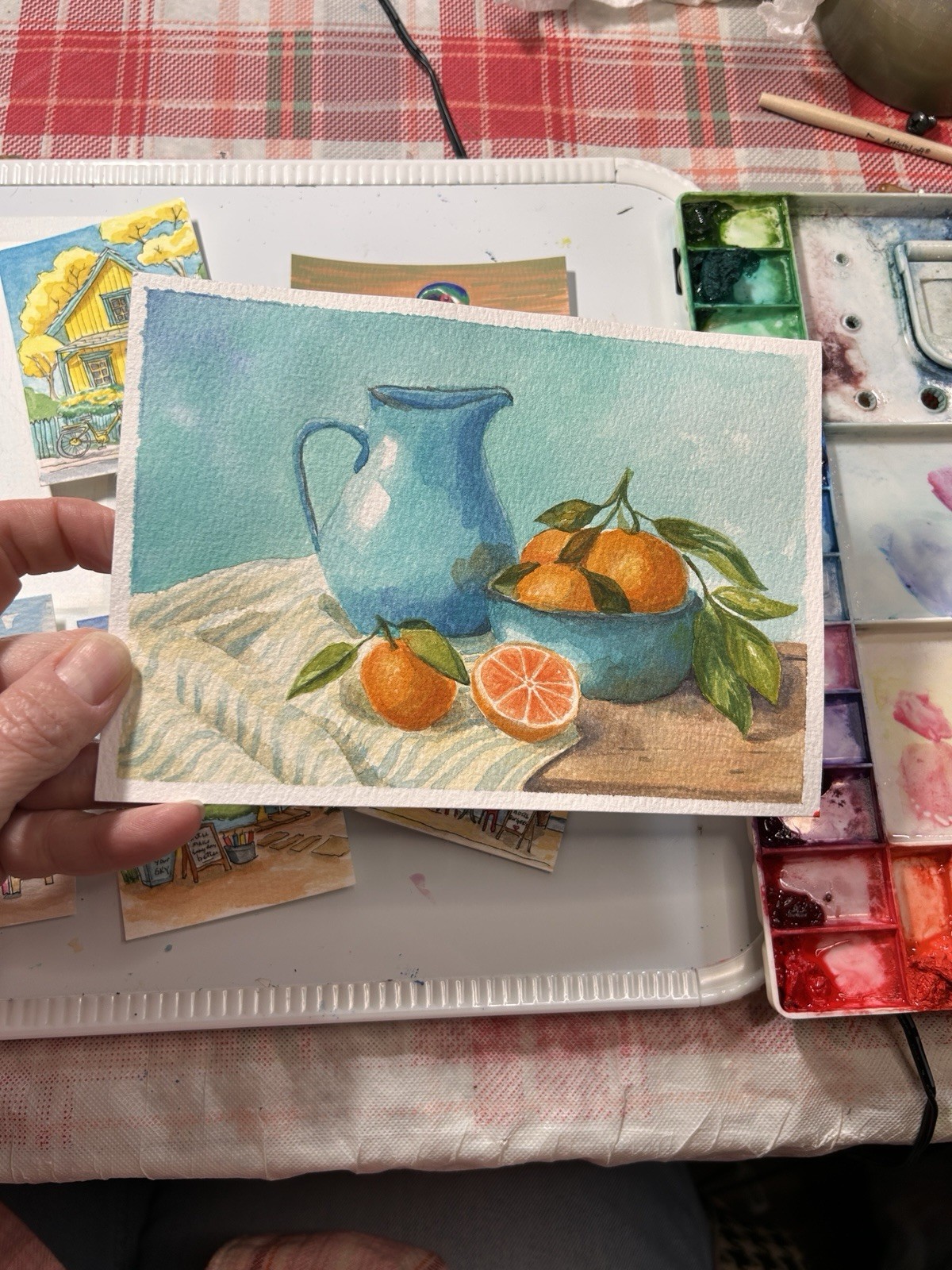 Original Hand painted Watercolor 5×7 Orange’s Still Life By Kristie Tolbert