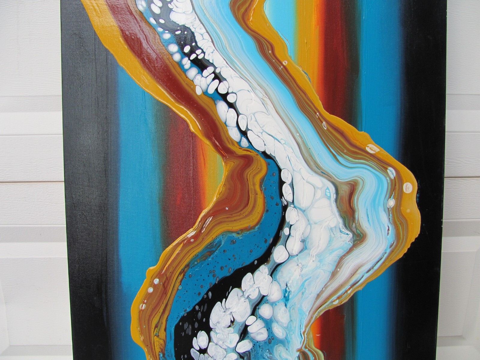 ORIGINAL FLUID ABSTRACT LARGE DUSK SIGNED BY DEZ ACRYLIC PAINTING MULTI COLOR