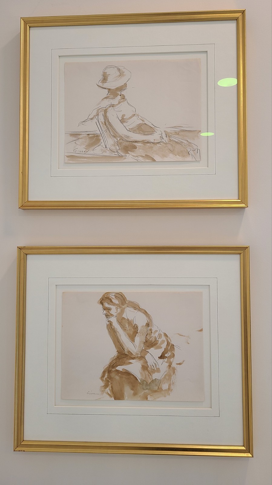 ANDRE GISSON Pair Of Pencil and Watercolor Paintings, Signed and Authenticated.