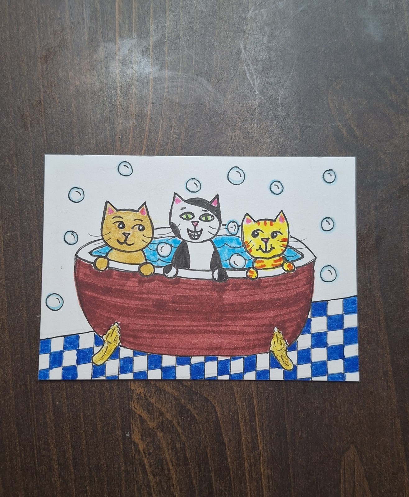 ACEO Original Cat Nursery Rhyme Cartoon Watercolor Painting by Sandrajean Smith