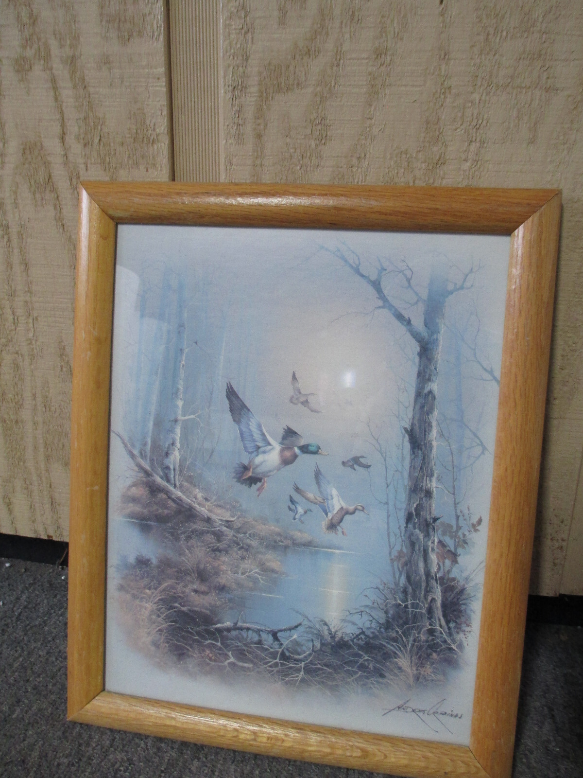 VINTAGE FRAMED SIGNED ANDRES ORPINAS PRINT Flying Ducks/Mallards 11″ x 14″