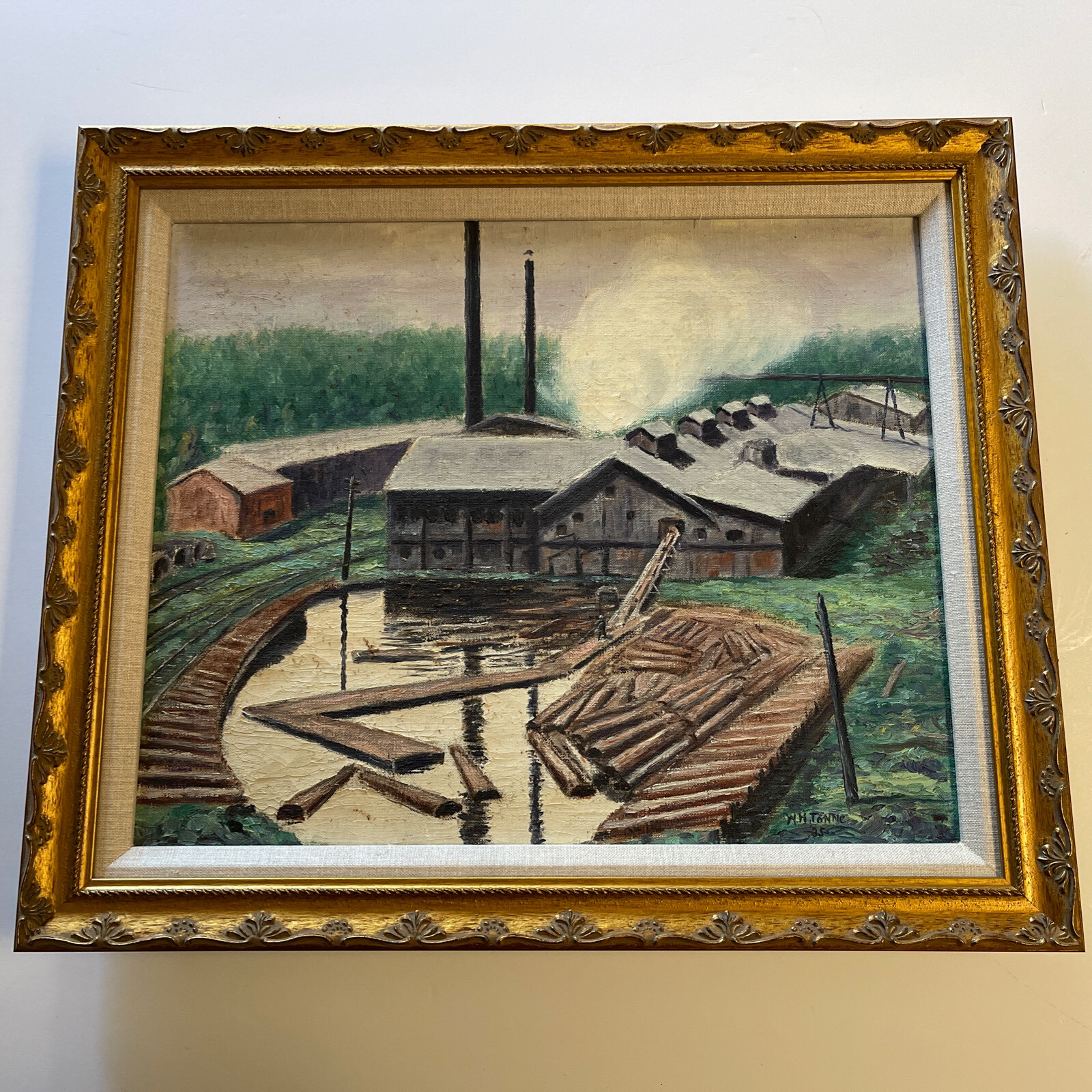 Antique Wpa Painting Industrial Factory Lumber Worker American Regionalism Old