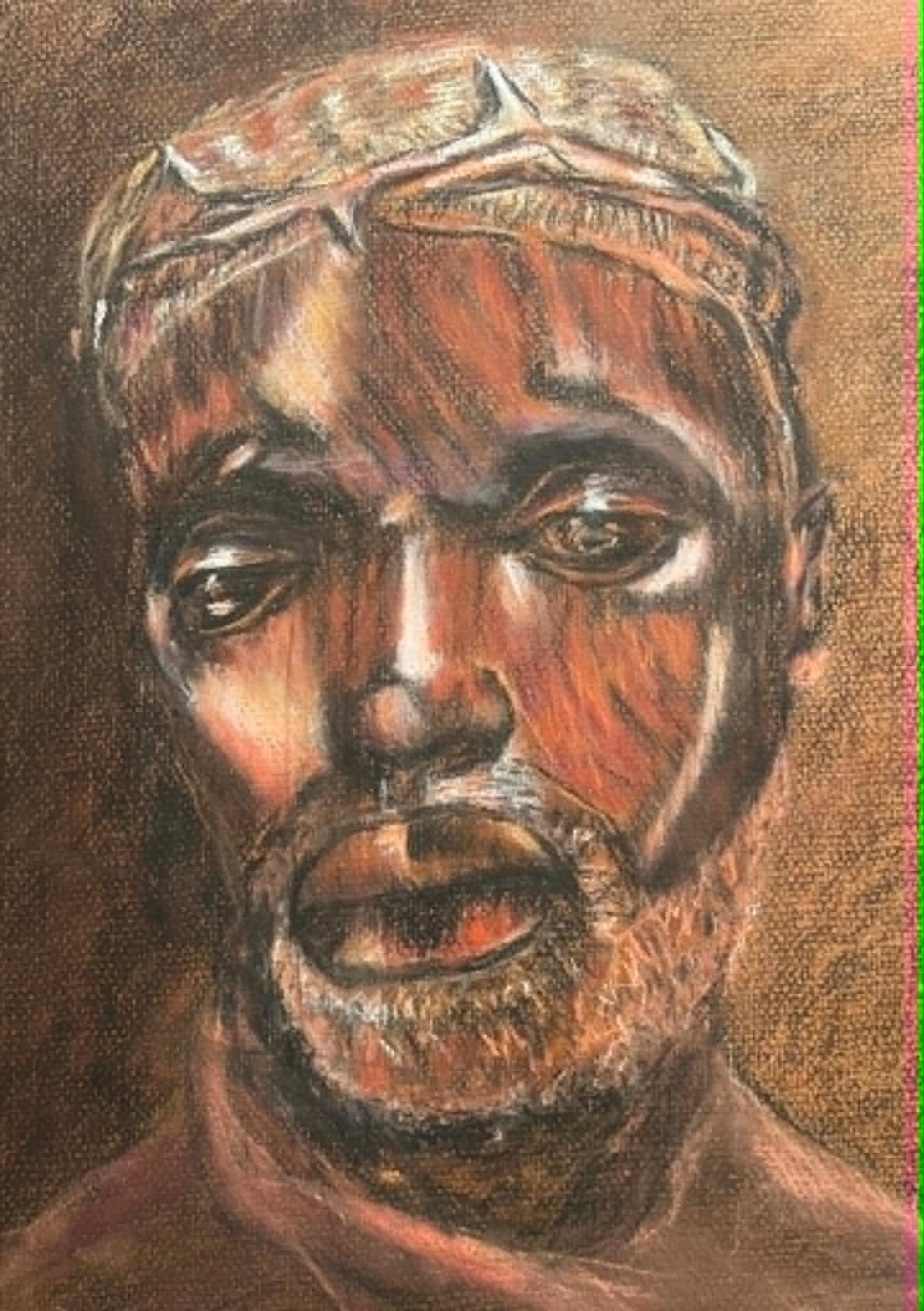 ARTIST UNKNOWN AUSTRALIAN SIGNED PASTEL «TRIBAL PORTRAIT» C 1960