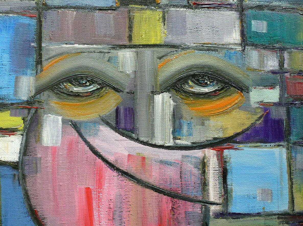A DARK FOREST eyes NEW oil painting original 16×20 BLACK canvas signed Crowell