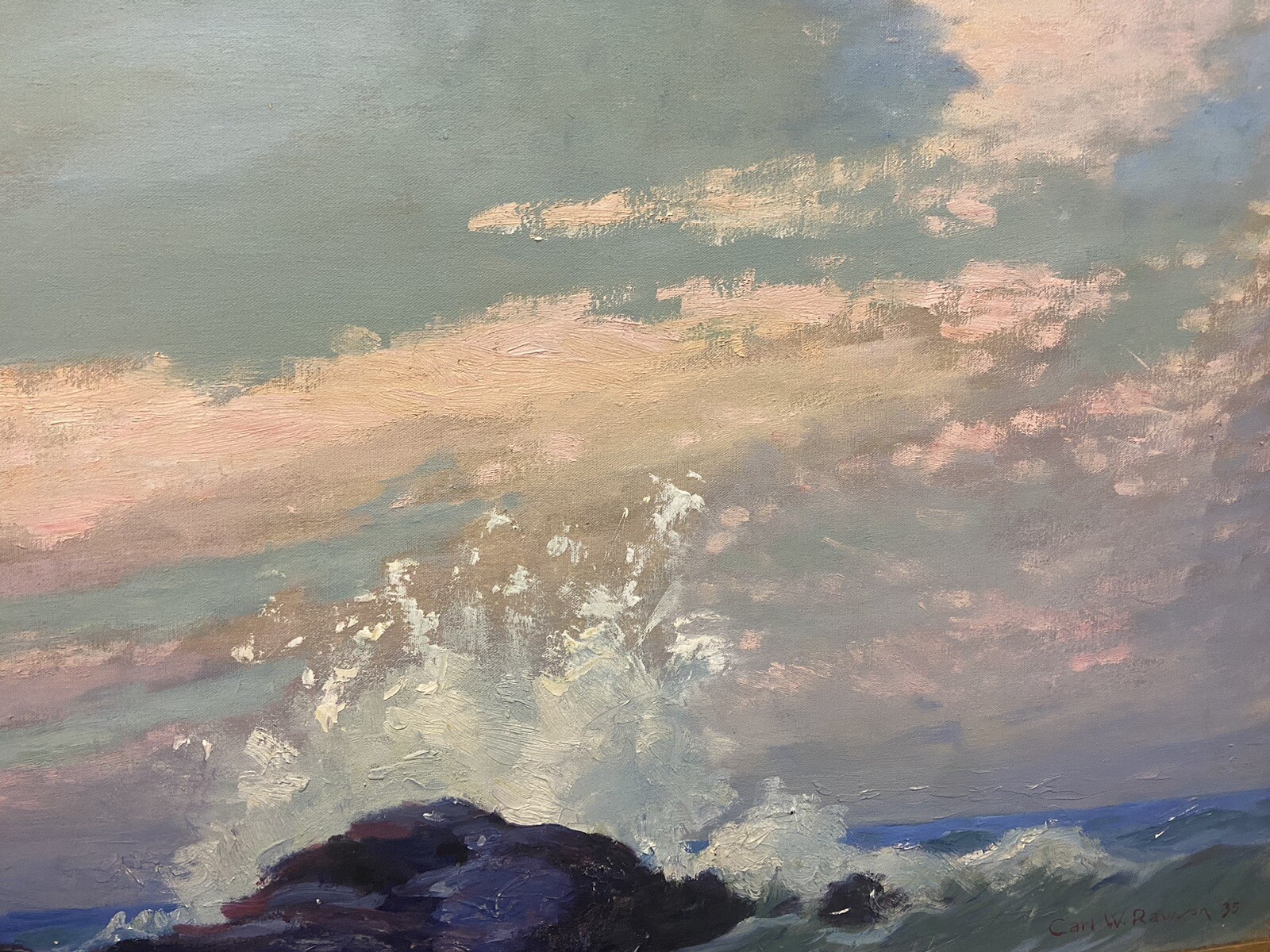 Carl W. Rawson (1884-1970 ) Seascape Seashore Oil/Canvas Signed LR & Dated ‘35