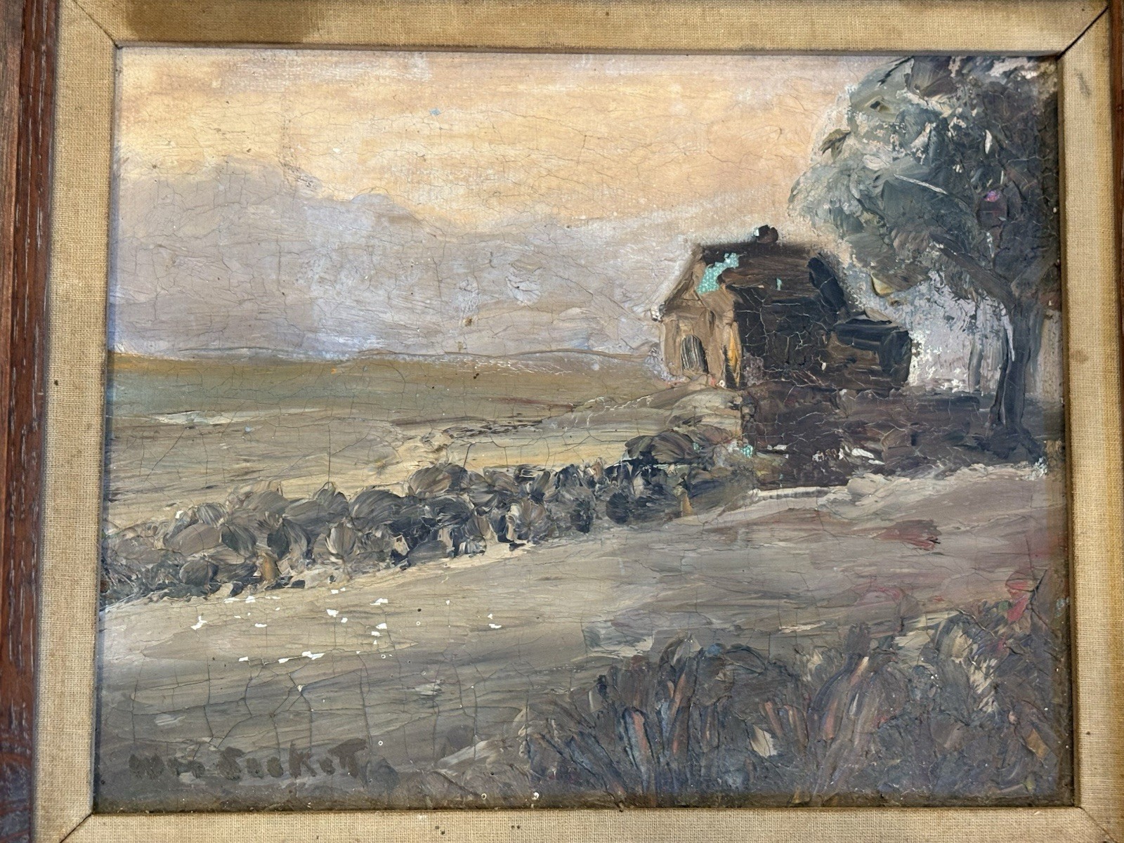 Framed 1964 Oil Painting Titled «Limehouse» by Wm. SACKETT Coastal Landscape