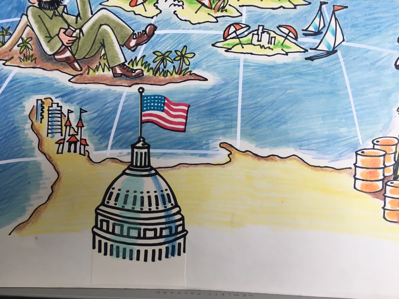 Political watercolor 1970s Cuban aggression against United States￼￼ Noted￼ NBC