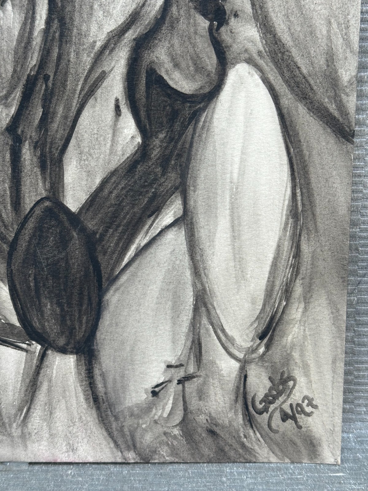 GOOBS SIGNED ABSTRACT WATERCOLOR DRAWING PAINTING WOMEN FACES & FIGURES ORIGINAL