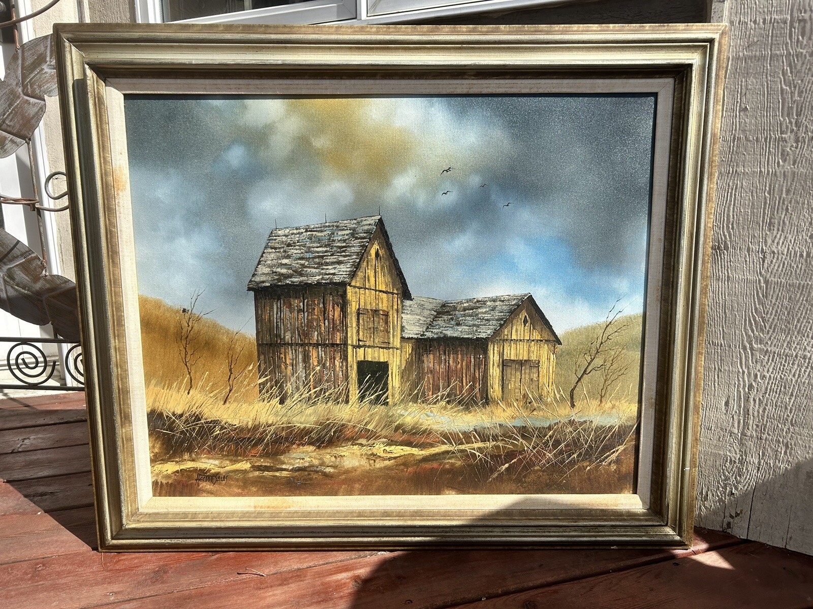 HECTOR SALAS Rural Barn Scene Original Framed Oil On Canvas Painting Signed