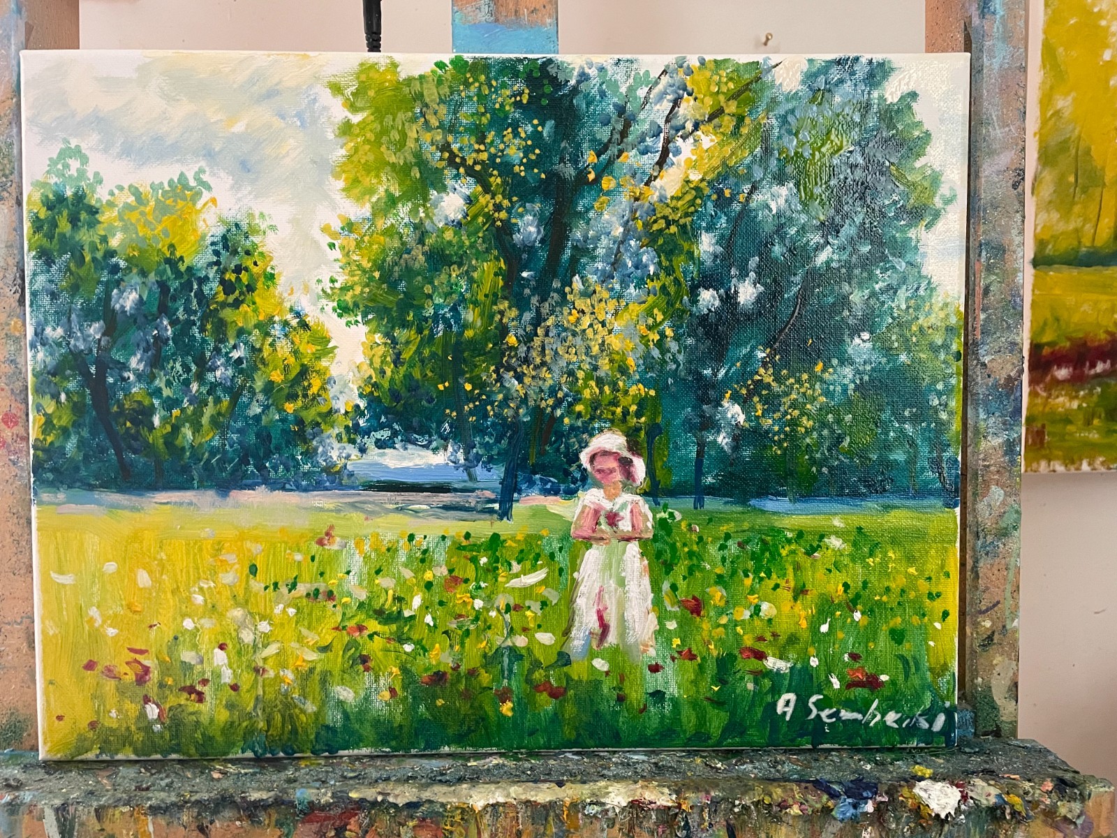 Girl in a Summer Meadow Original Oil Painting 12×16 Impressionist Art