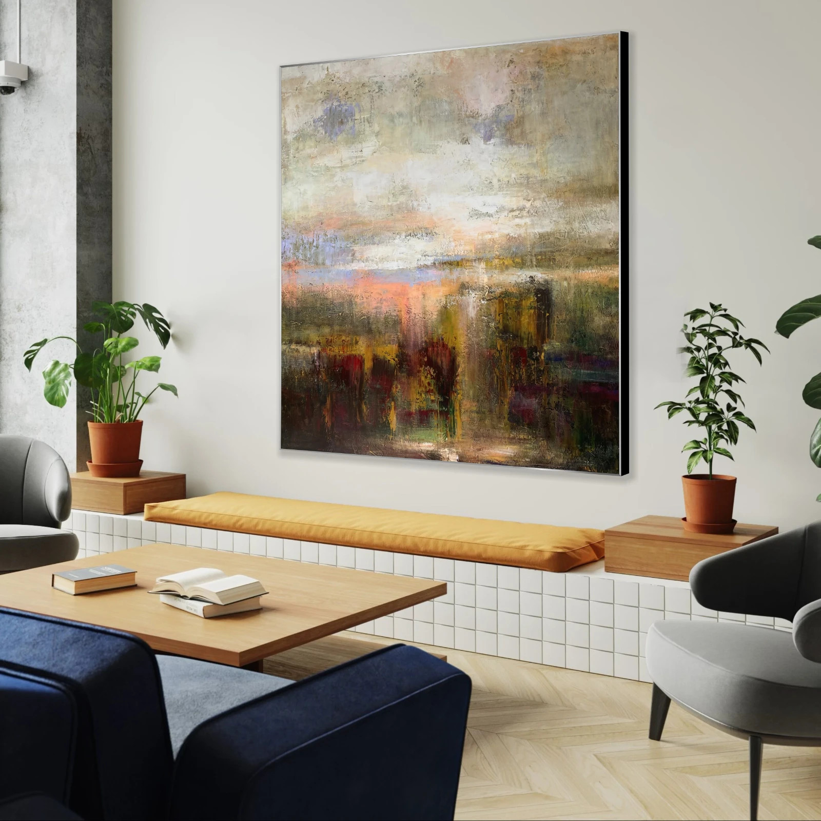 Abstract Landscape Painting Neutral Earth Tone Canvas Original Modern Art 50×50″