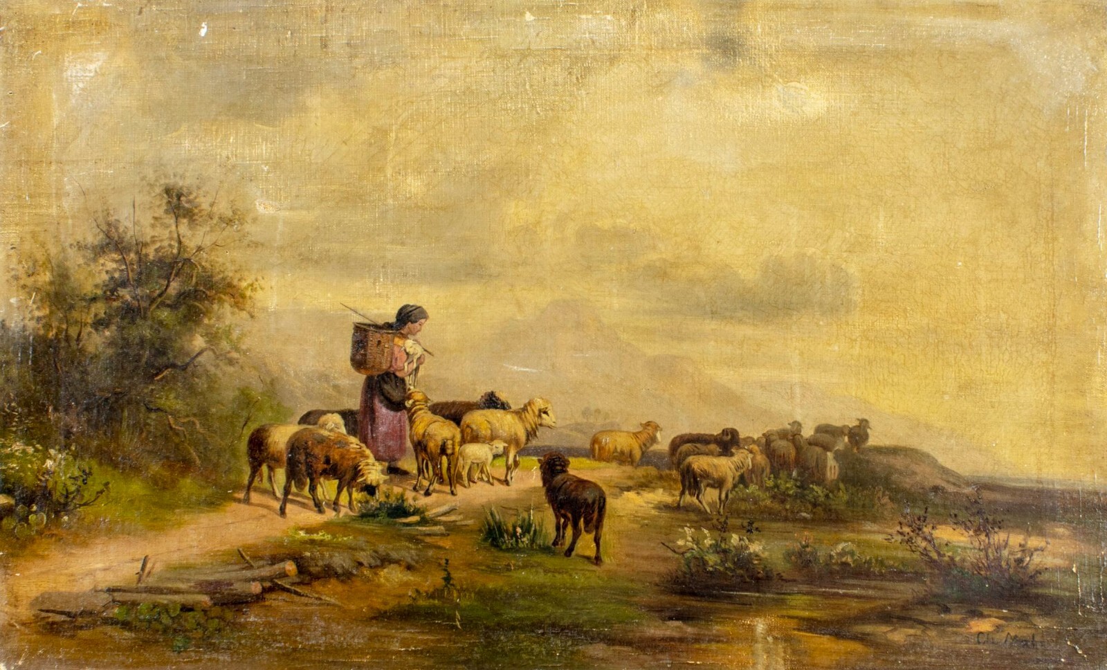 ATTR Christian Mali (German,1832-1906) oil painting antique 132694