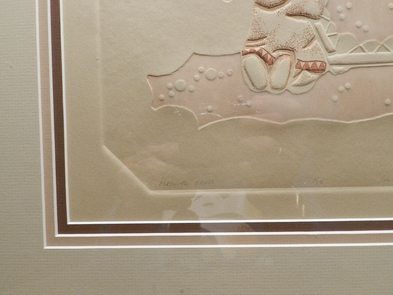 Vintage,ORIGINAL,FRAMED,EMBOSSED ART,»FLESHING SKINS»ESKIMO, 3/5,SIGNED,