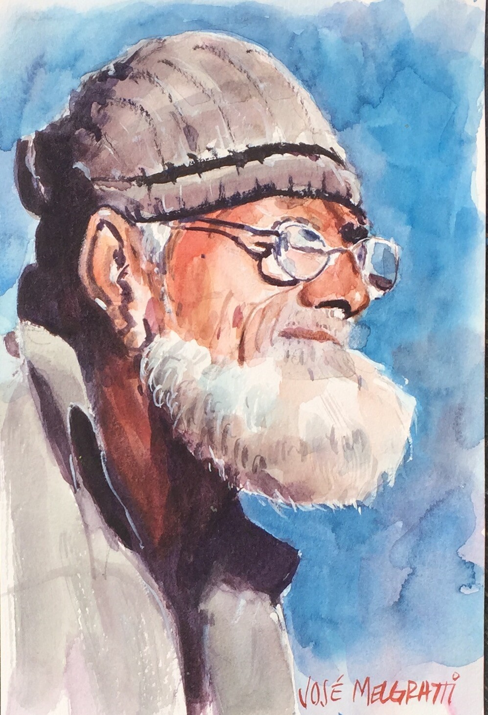ORIGINAL Watercolor Painting Sketch «Old Worker» 6″ x 9″ NOT A PRINT