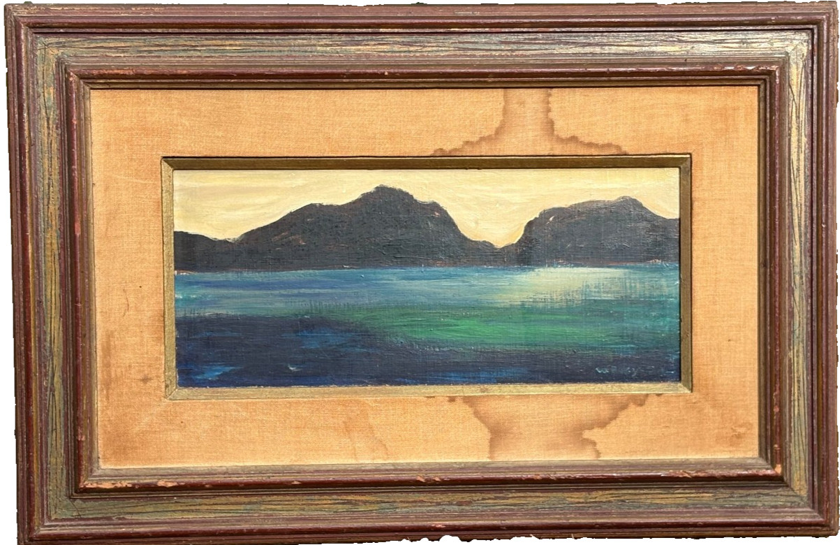 Water Reflections Below a Mountain Range Oil Painting-C. 950s-Maxim Bugzester