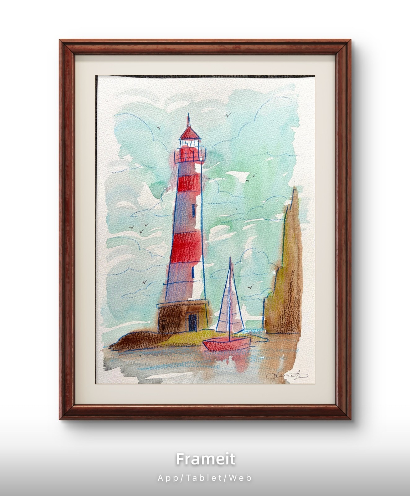 Light House 3 Painting By Alannah Dyer- Acrylic 9×12 in. Beach Trendy Sailing