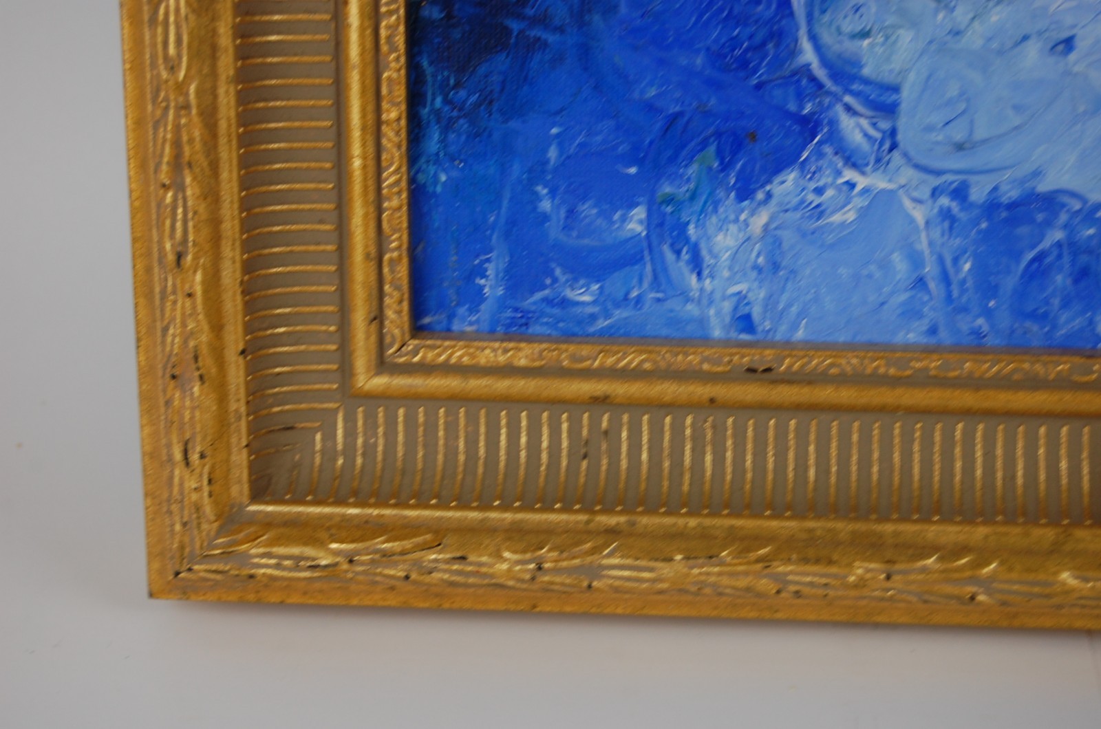 Framed Oil on Board Impressionist Abstract Blue Waves Seascape Painting 14X11