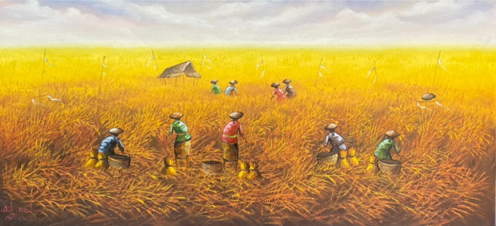 Golden Harvest: Balinese Rice Fields in Full Bloom Painting