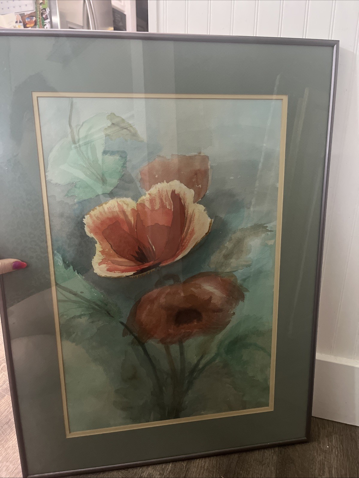 Vintage Signed Frames Original Watercolor Of Poppies By Bobbie Clardy 20×27
