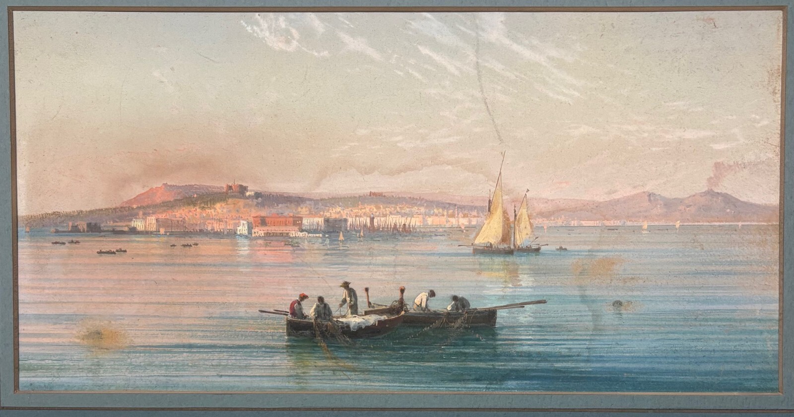 Antique GIANNI School Neapolitan ‘BAY OF NAPLES’ Vesuvius Italy Gouche PAINTING