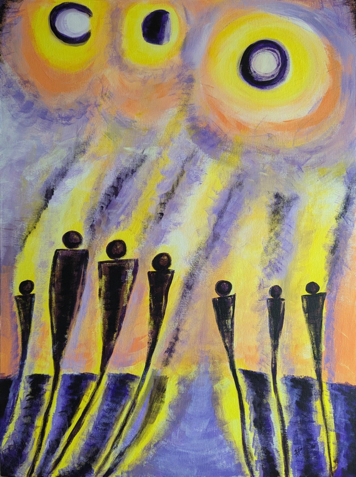 Abstract Painting Modern People Figures Moon Contemporary Art Samantha McLean