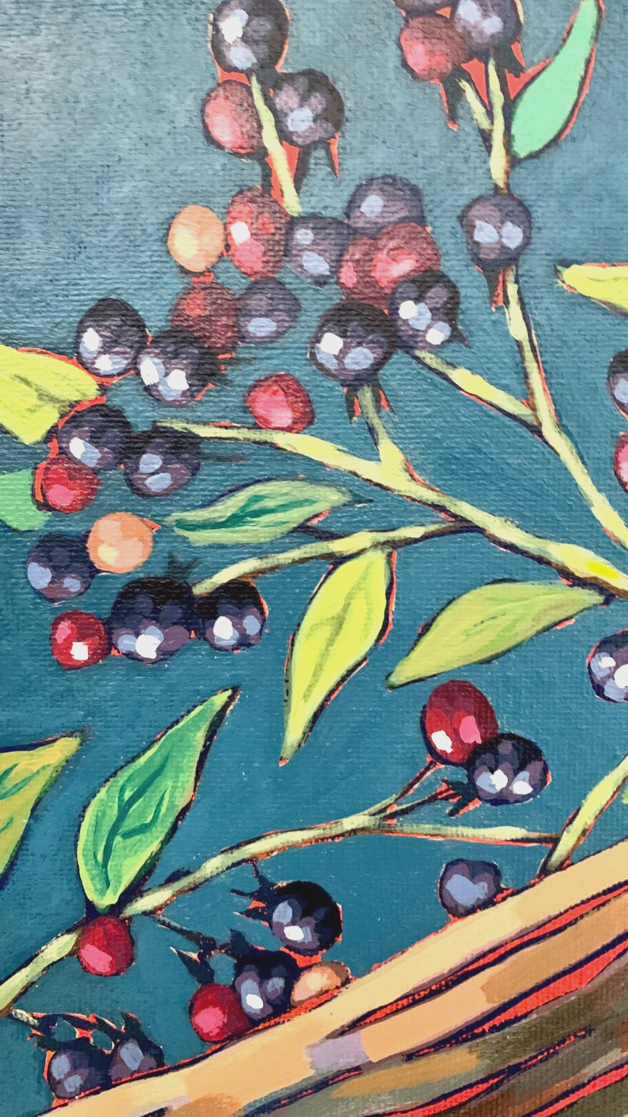 Blackberry Vines on Rustic Fence – 14×14 Original Acrylic Painting