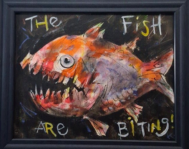 Fish Painting Original Folk Art Outsider Americana Art OOAK Signed Canvas