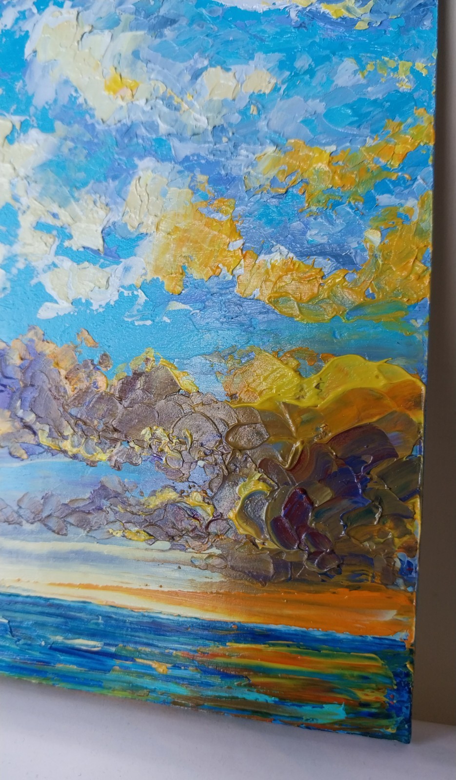 Framed Sunset Seascape Clouds Over Sea 4×6″ Original Oil Painting Impasto Art