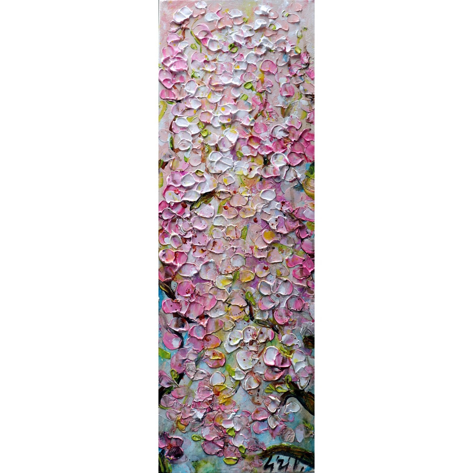 Cherry Blossom Painting 8×24 Vertical Pink Sakura Wall Art Narrow Canvas