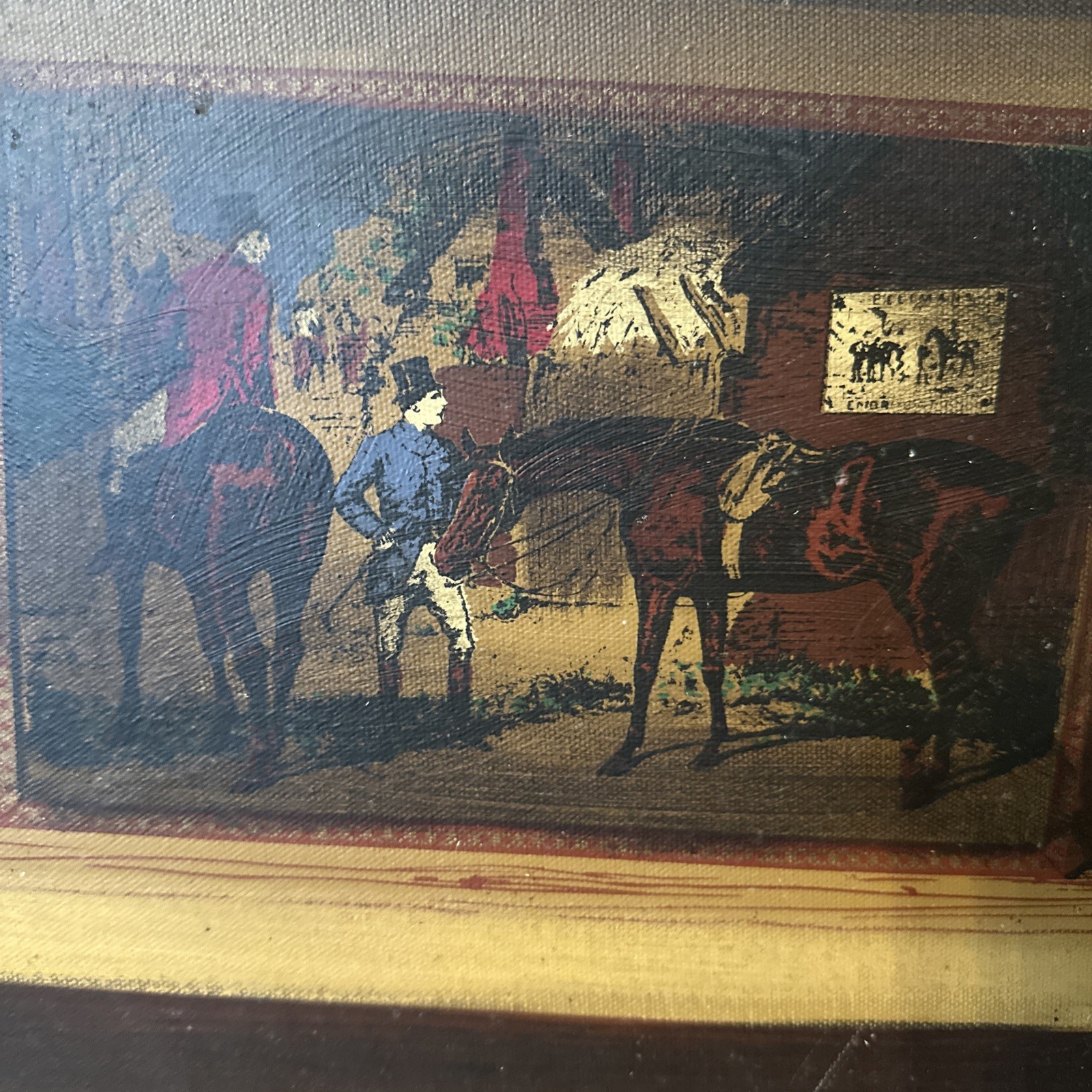 Polo Players Sport Red Team Vintage Painting Signed