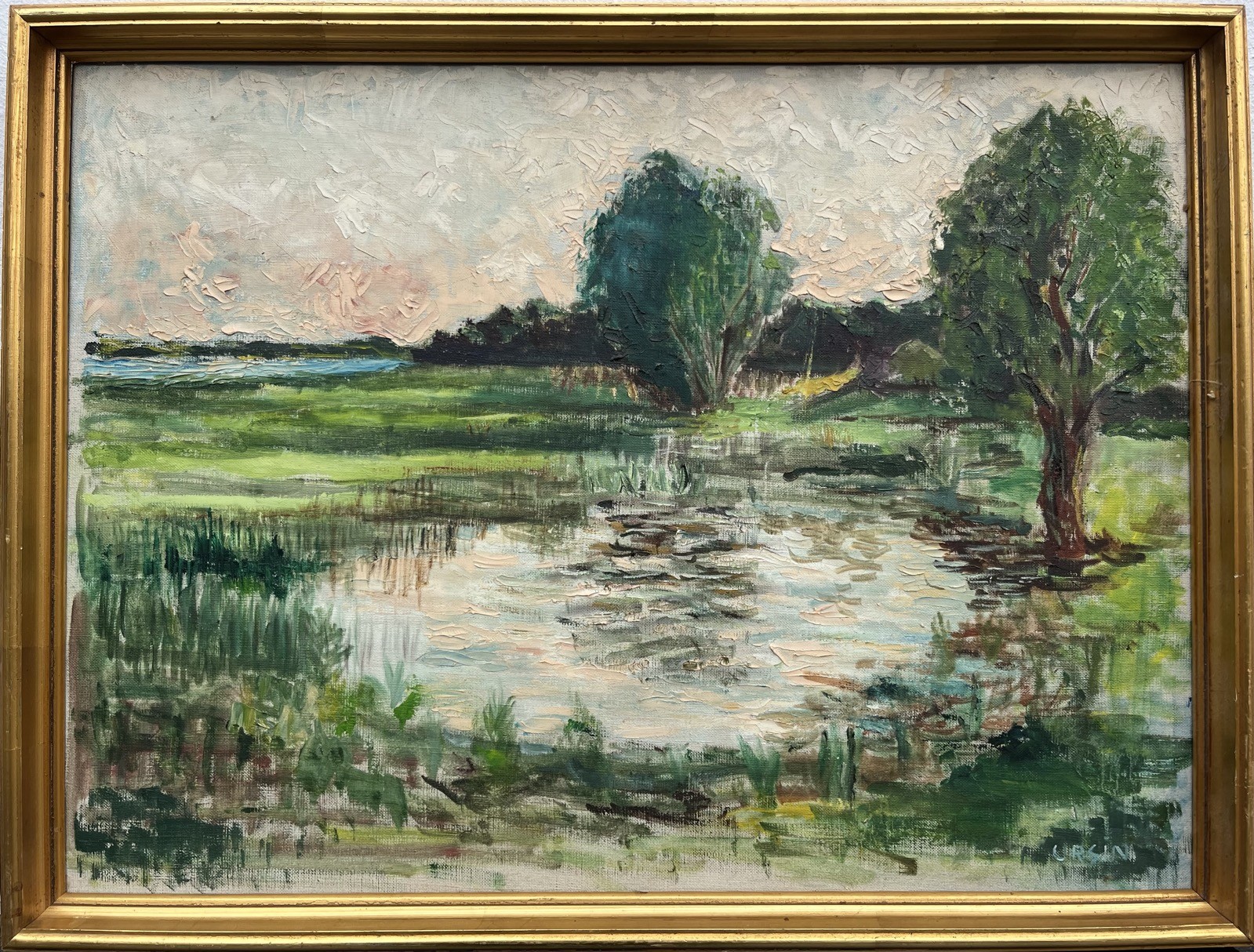 Impressionist Summer Landscape Fields Lake Trees Sky Oil Painting Denmark