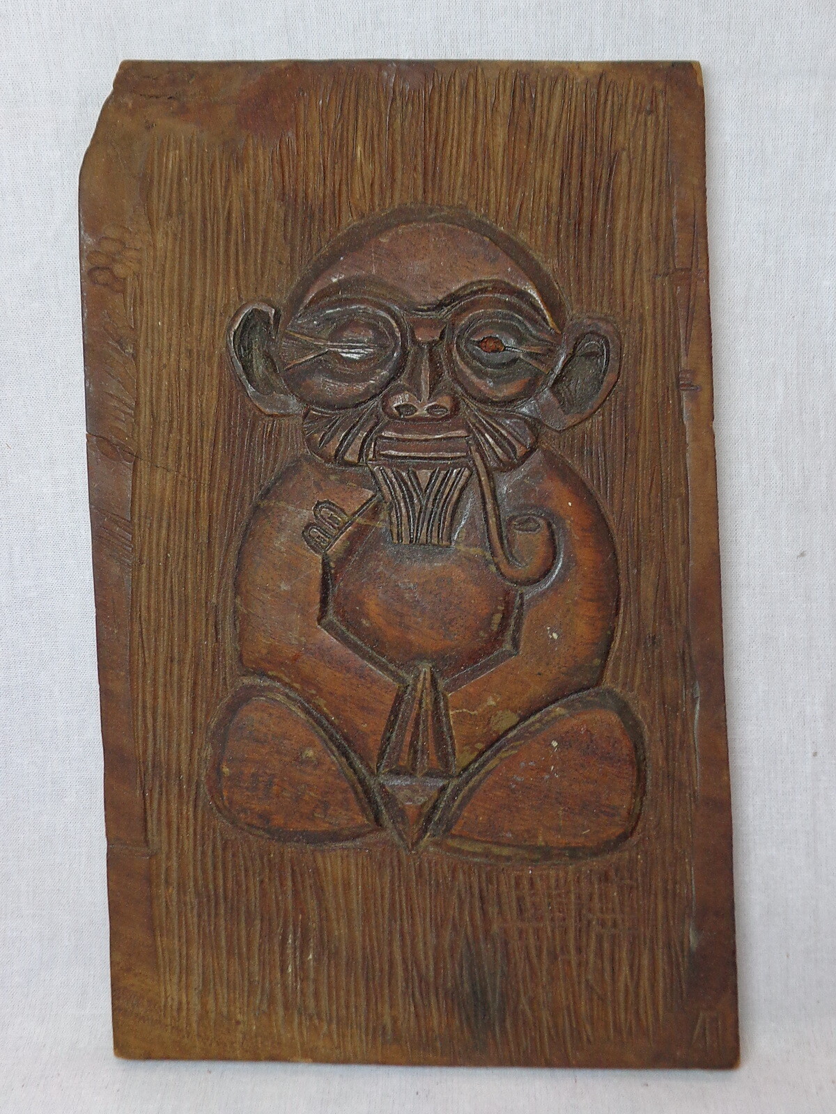 Man Serenity Buddha Pose Monk Vtg Picture Carved Wood Statue Meditation Painting