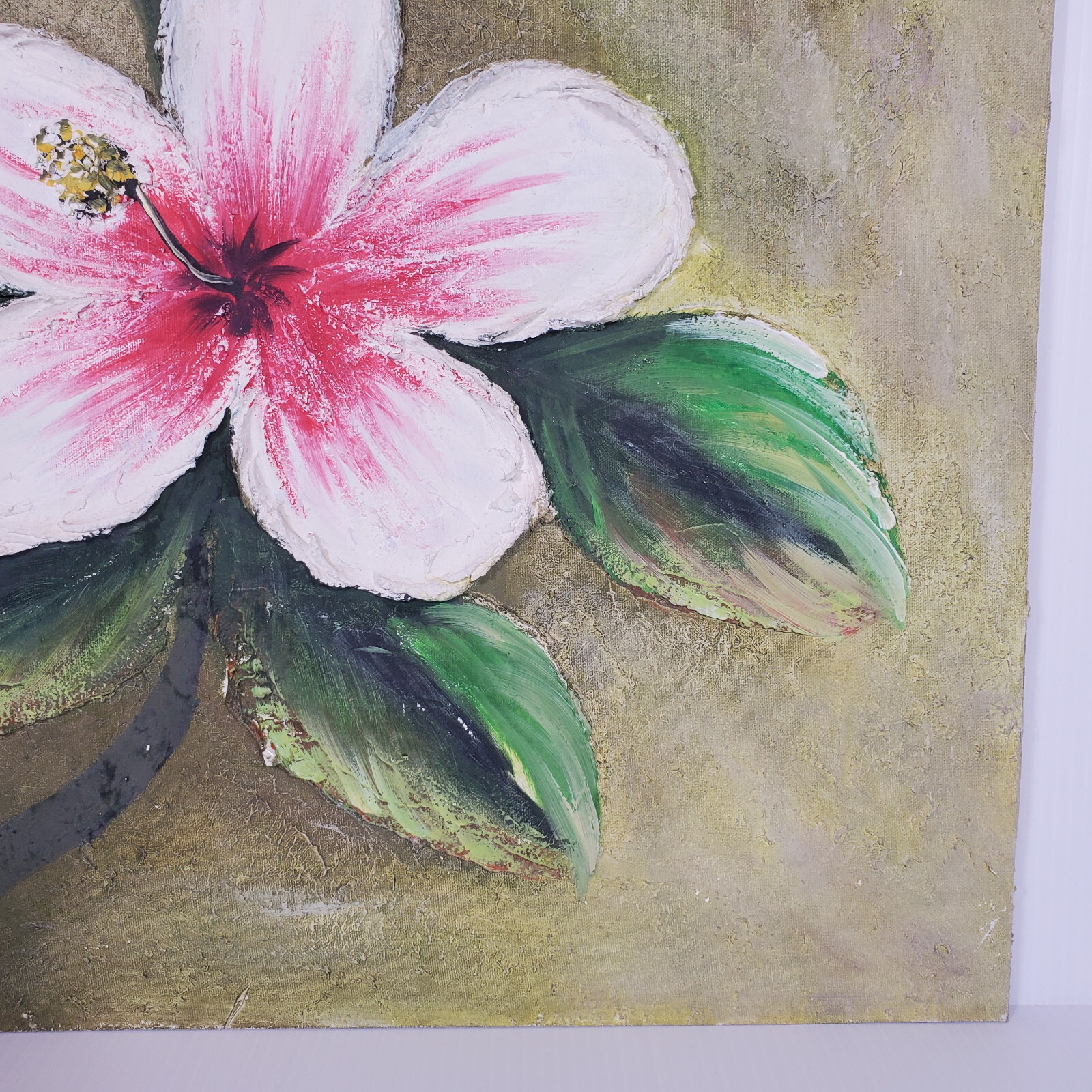 Tropical Flower Thick Spatula Impasto 24×20 Vtg Canvas Painting Masonite Board