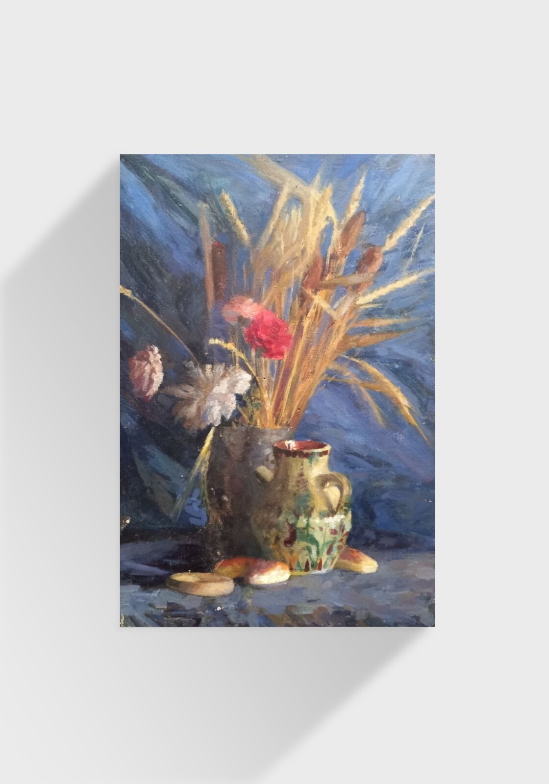 Oil painting Spikelets Ukrainian painter cardboard original Still life decor art